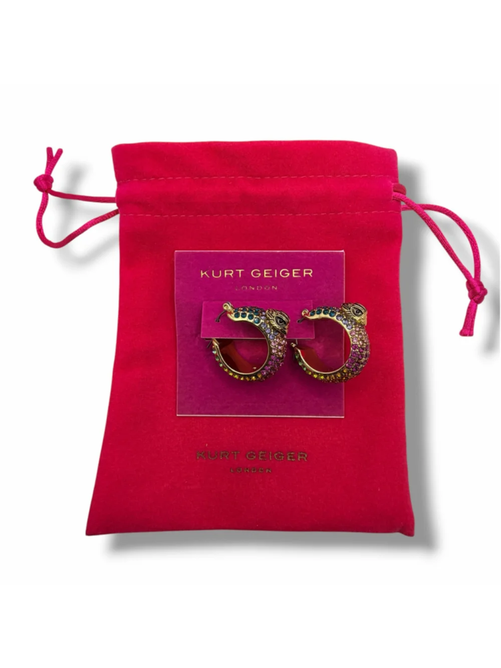Kurt Geiger London Eagle Hoop Earrings Multicolor Crystal Gold Tone NWT